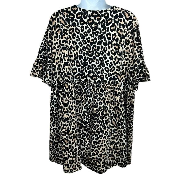Asos Design Animal Print Mini Smocked Dress Sz 4 Oversized Flounce Sleeve - Picture 5 of 6